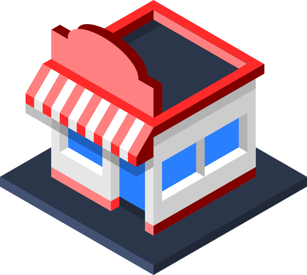 An isometric image of a small store.