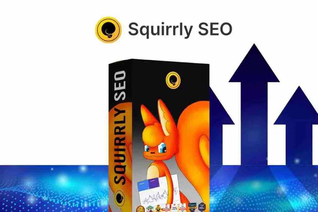 Squirly seo with an orange squirrel and arrows.